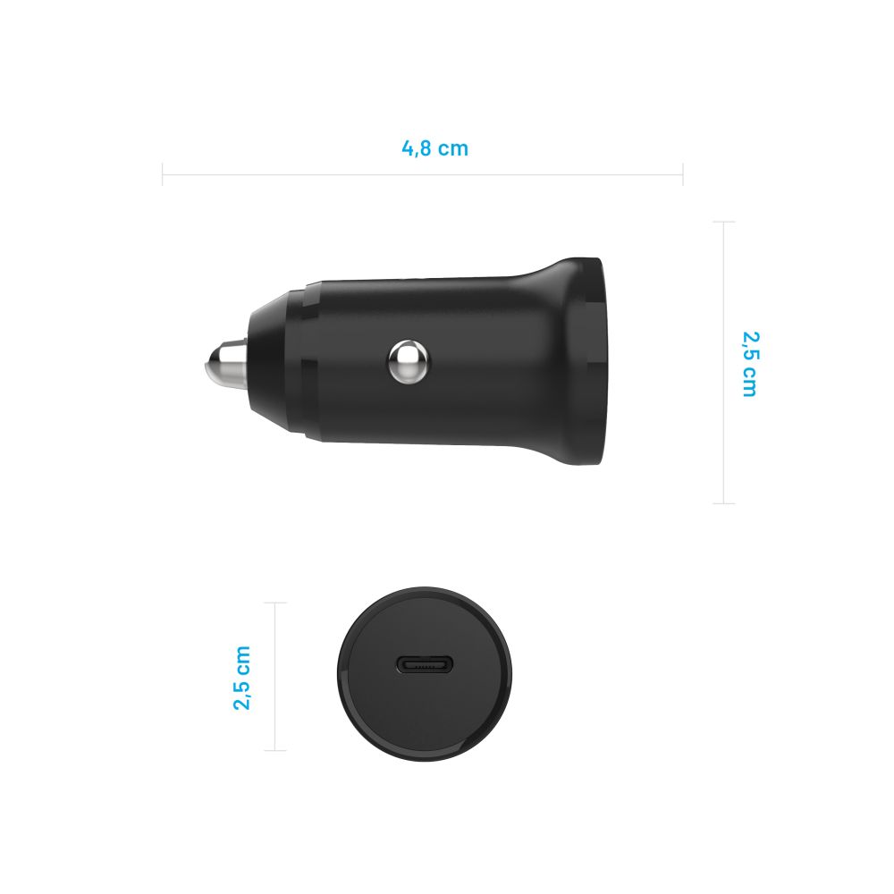 Fixed Auto Charger, 20W, 3A, 1 x USB-C, Black