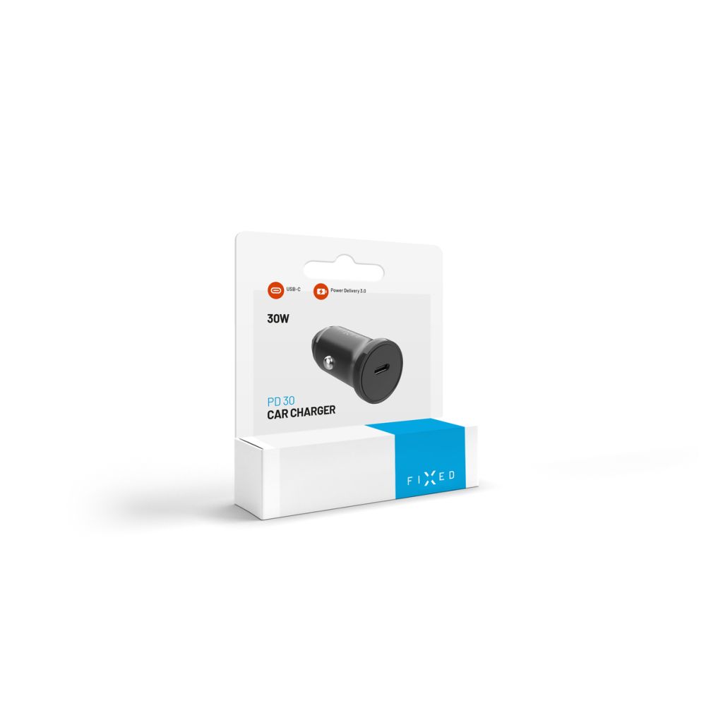 Ładowarka samochodowa Fixed, 30W, 3A, 1 x USB-C, Czarna