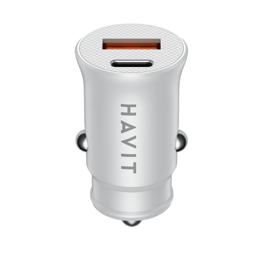 Ładowarka samochodowa HAVIT CC2022, 20W, 3A, 1 x USB-A - 1 x USB-C, Biała
