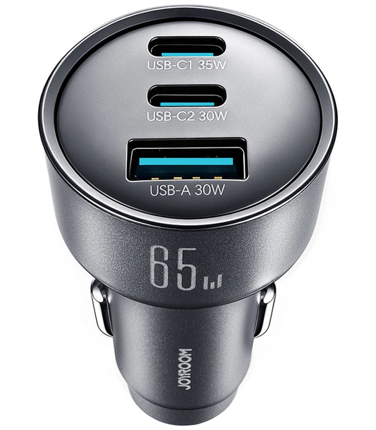Ładowarka samochodowa Joyroom JR-CCN19, 65W, 1 x USB-A - 2 x USB-C, Szara