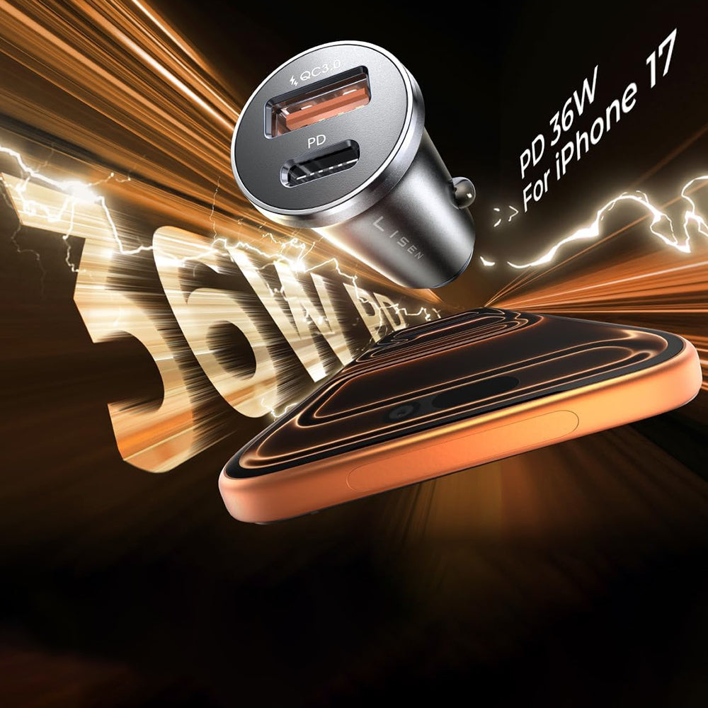 Ładowarka samochodowa Lisen, 36W, 3A, 1 x USB-A - 1 x USB-C, Czarny YL0223090002