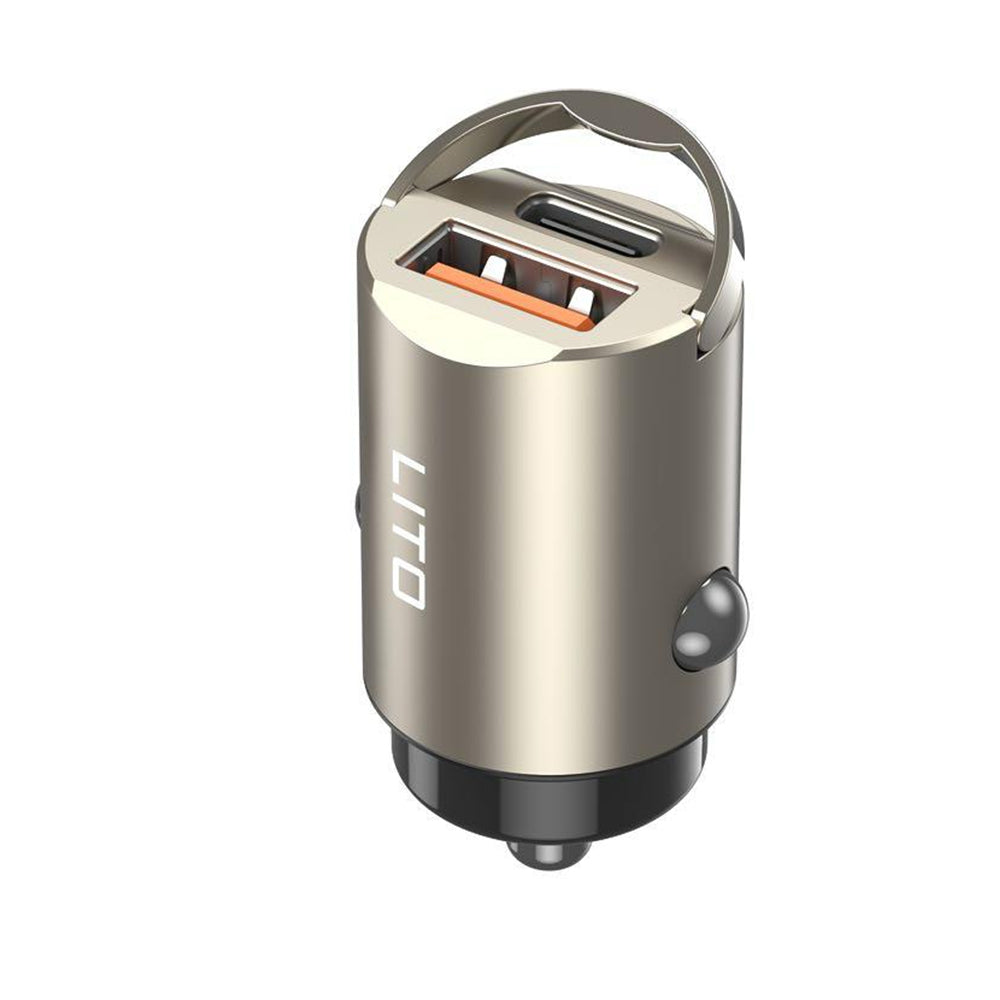 Ładowarka samochodowa Lito IN-C03, 30W, 3A, 1 x USB-A - 1 x USB-C, Szara