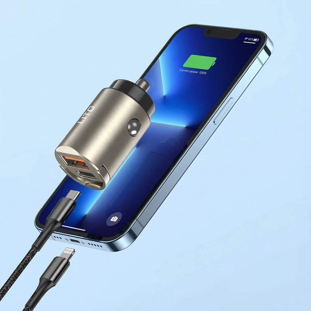Ładowarka samochodowa Lito IN-C03, 30W, 3A, 1 x USB-A - 1 x USB-C, Czarna