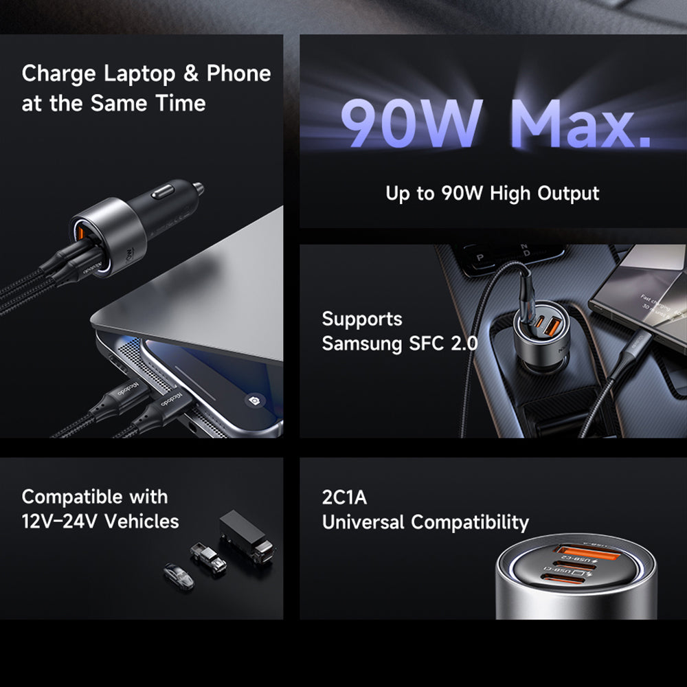 Ładowarka samochodowa McDodo CC-3110 Gana, 90W, 3A, 1 x USB-A - 2 x USB-C, czarna