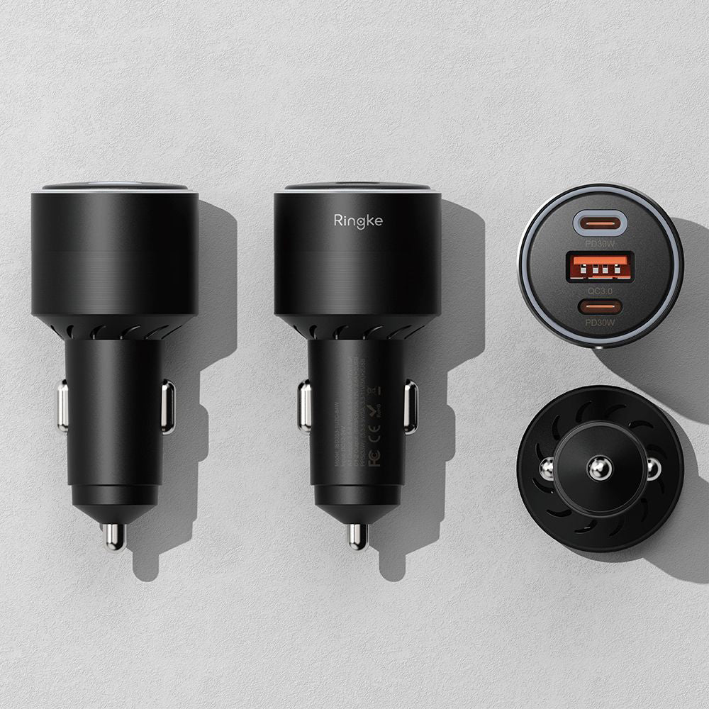 Ładowarka samochodowa Ringke, 30W, 3A, 1 x USB-A - 2 x USB-C, Czarna