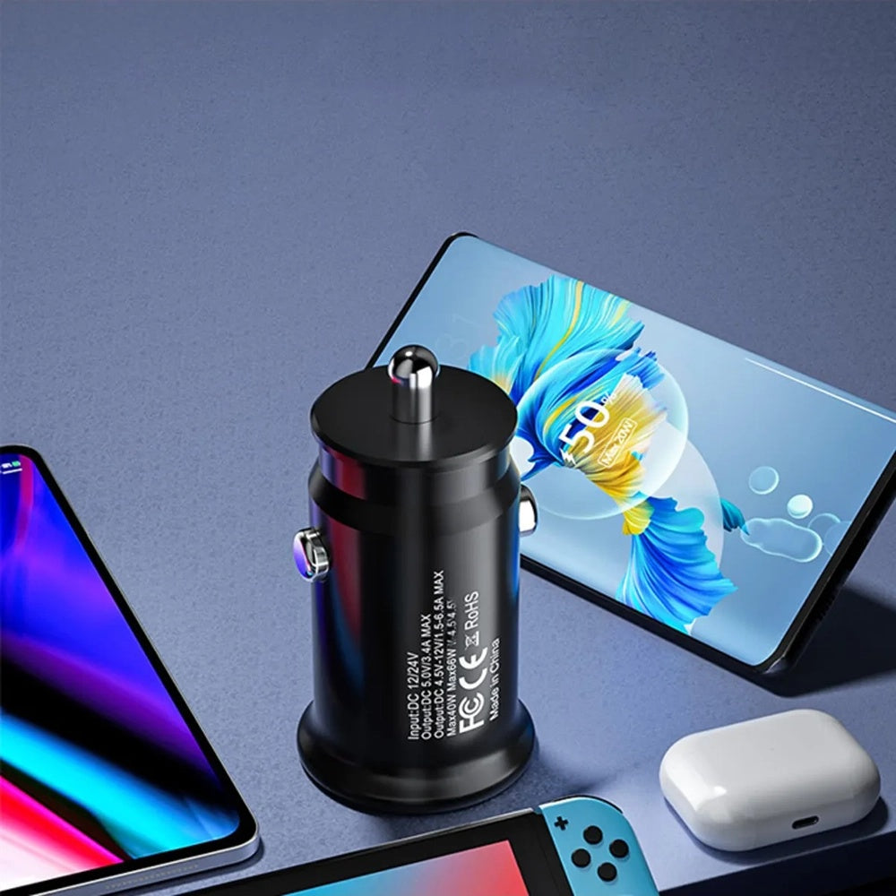 Ładowarka samochodowa Techsuit C4 MiniFuseX, 20W, 3A, 1 x USB-A - 1 x USB-C, Czarna