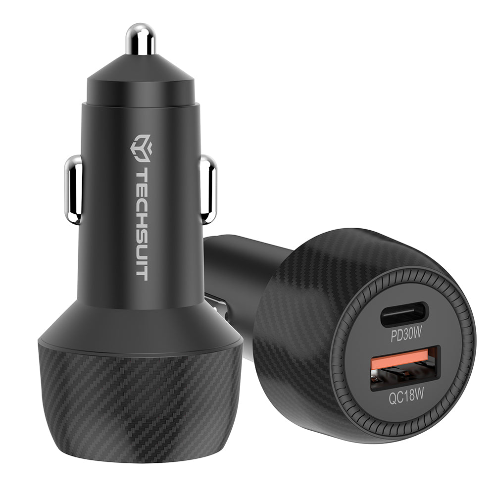 Ładowarka samochodowa Techsuit C7 CarbonVolt, 48W, 3A, 1 x USB-A - 1 x USB-C, Czarna