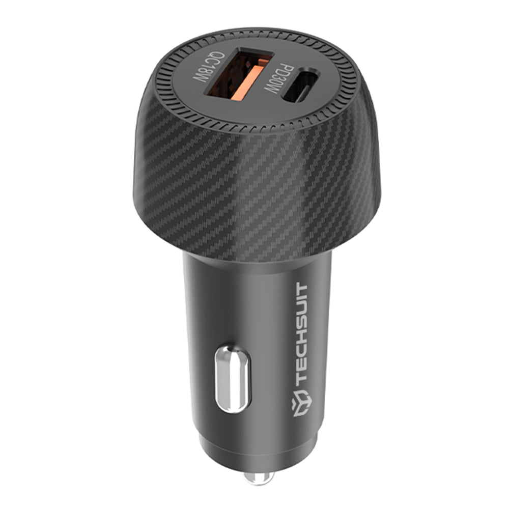 Ładowarka samochodowa Techsuit C7 CarbonVolt, 48W, 3A, 1 x USB-A - 1 x USB-C, Czarna