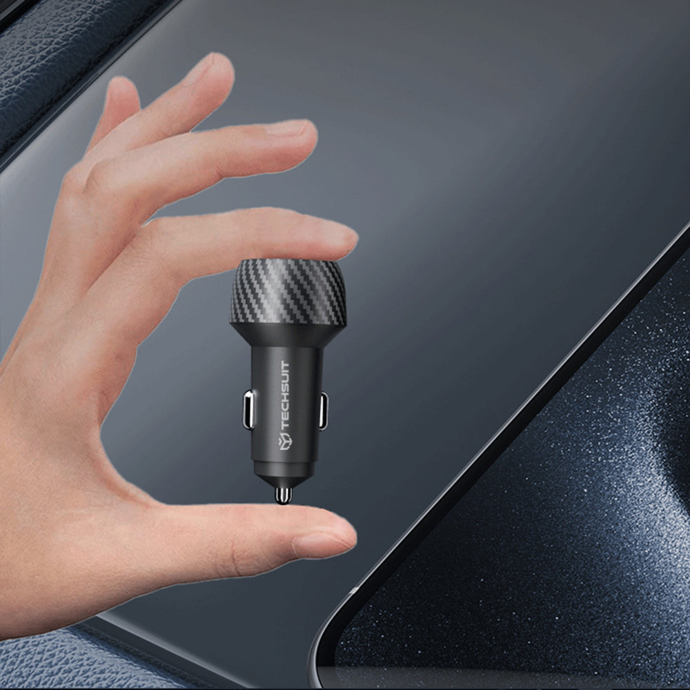 Ładowarka samochodowa Techsuit C7 CarbonVolt, 48W, 3A, 1 x USB-A - 1 x USB-C, Czarna