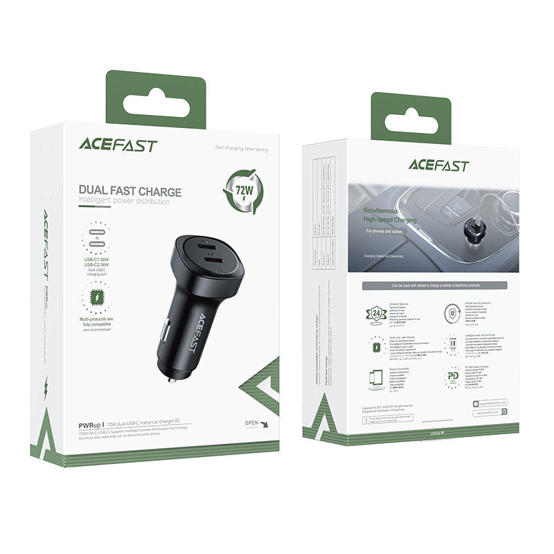 Ładowarka samochodowa Acefast B2, 72W, 3A, 2 x USB-C, Czarna