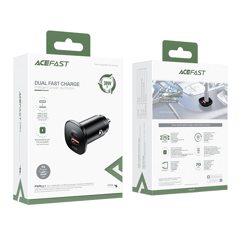 Ładowarka samochodowa Acefast B1, 38W, 3A, 1 x USB-A - 1 x USB-C, Czarna