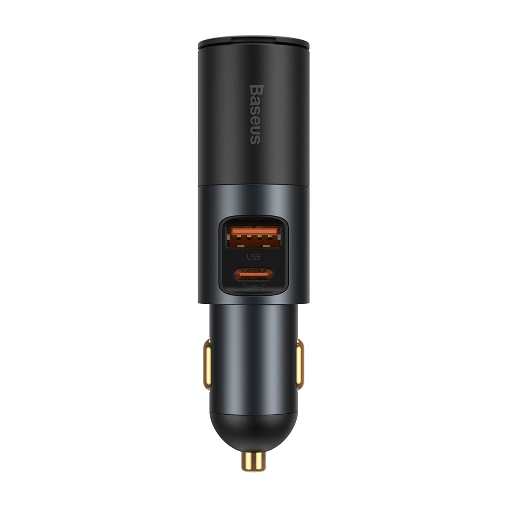 Ładowarka samochodowa Baseus Share Together, 120W, 3A, 1 x USB-A - 1 x USB-C - 1 x Przedłużacz zapalniczki, Szary CCBT-C0G