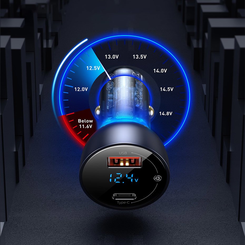 Ładowarka samochodowa Baseus, 65W, 5A, 1 x USB-A - 1 x USB-C, Szara CCKX-C0A