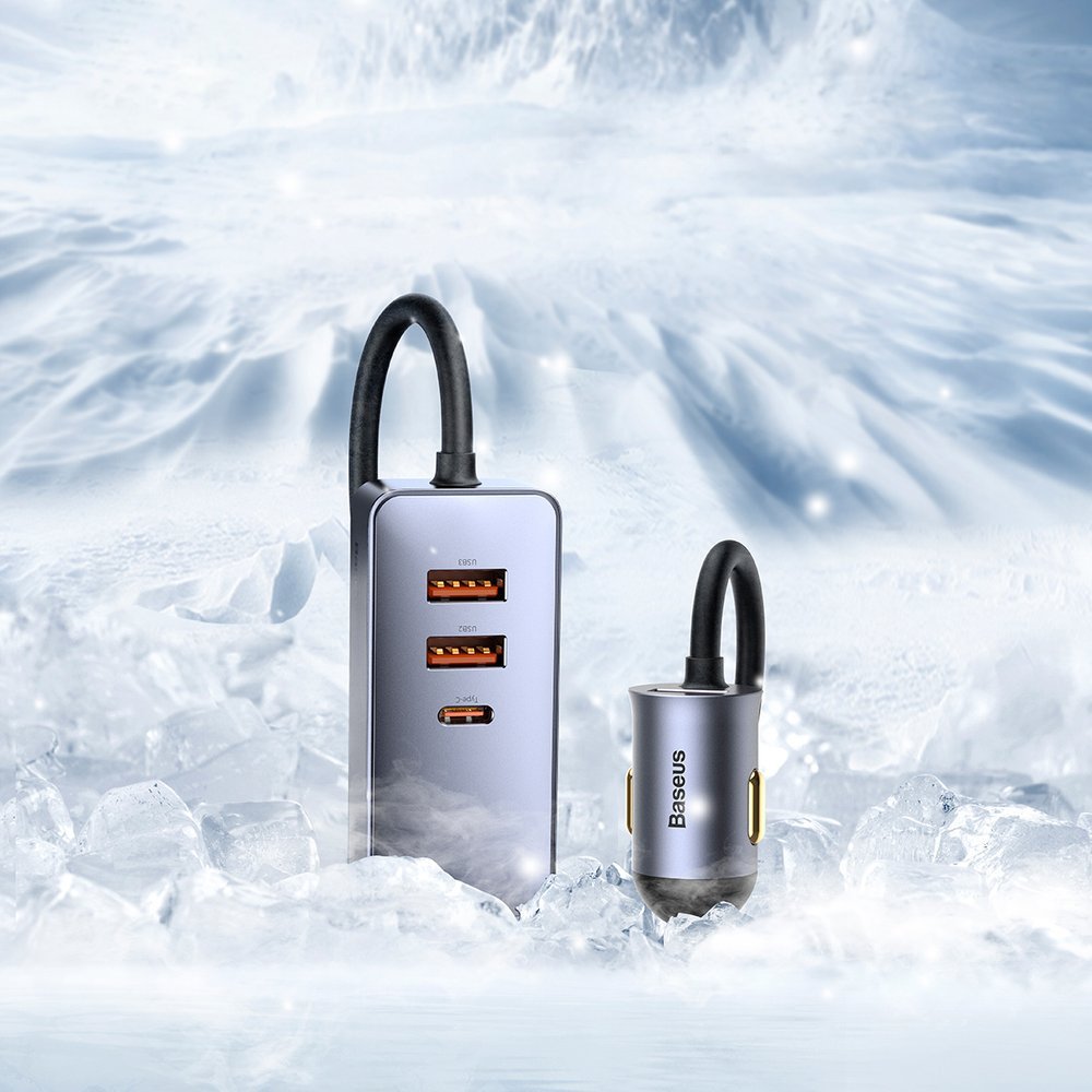 Ładowarka samochodowa Baseus Share Together, 120W, 3A, 3 x USB-A - 1 x USB-C, Szara CCBT-B0G