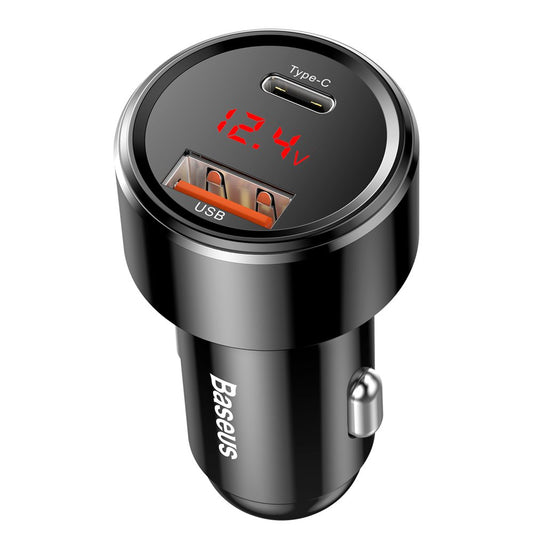 Ładowarka samochodowa Baseus Magic Display Series, 45W, 6A, 1 x USB-A - 1 x USB-C, czarna CCMLC20C-01