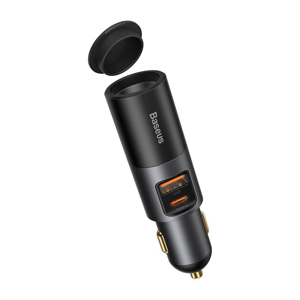 Ładowarka samochodowa Baseus Share Together, 120W, 3A, 1 x USB-A - 1 x USB-C - 1 x Przedłużacz zapalniczki, Szary CCBT-C0G