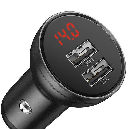 Ładowarka samochodowa Baseus z wyświetlaczem cyfrowym, 24 W, 2,4 A, 2 x USB-A, szara CCBX-0G