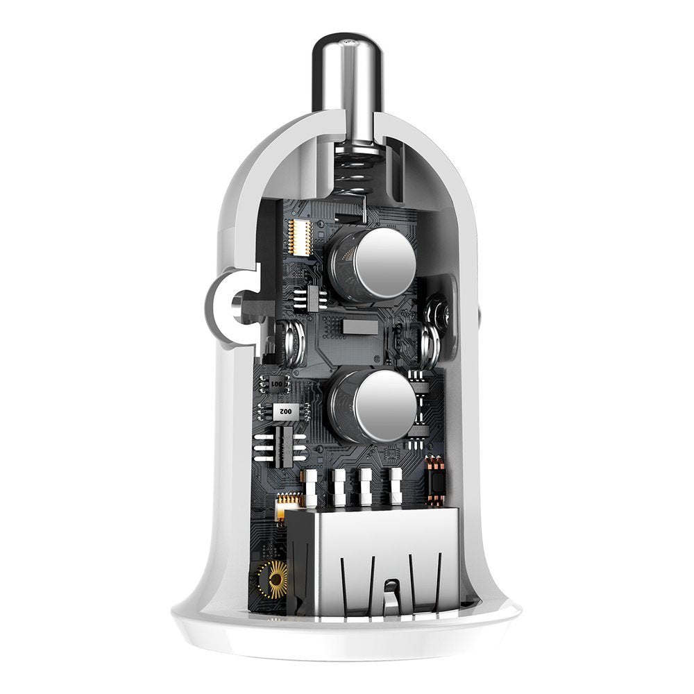 Ładowarka samochodowa Baseus Grain Pro, 24W, 2.4A, 2 x USB-A, biała CCALLP-02