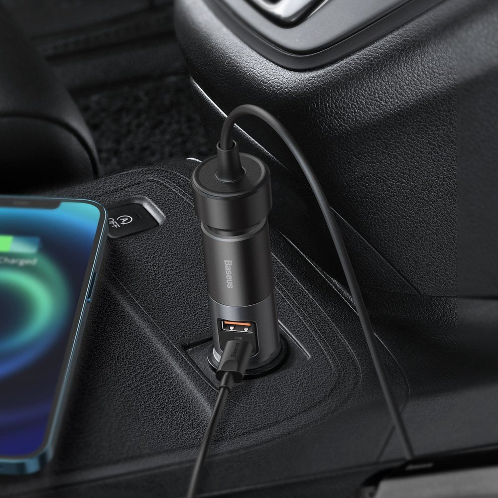 Ładowarka samochodowa Baseus Share Together, 120W, 3A, 1 x USB-A - 1 x USB-C - 1 x Przedłużacz zapalniczki, Szary CCBT-C0G