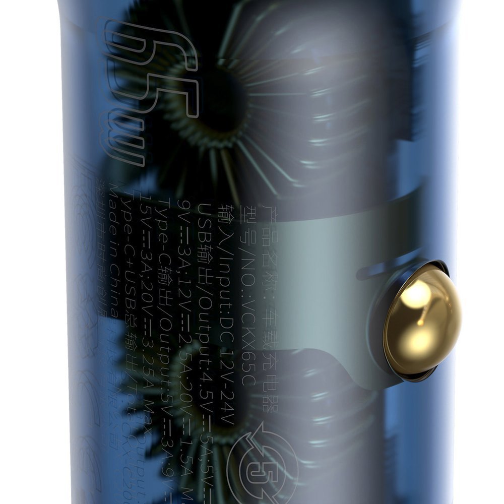 Ładowarka samochodowa Baseus, 65W, 5A, 1 x USB-A - 1 x USB-C, Szara CCKX-C0A