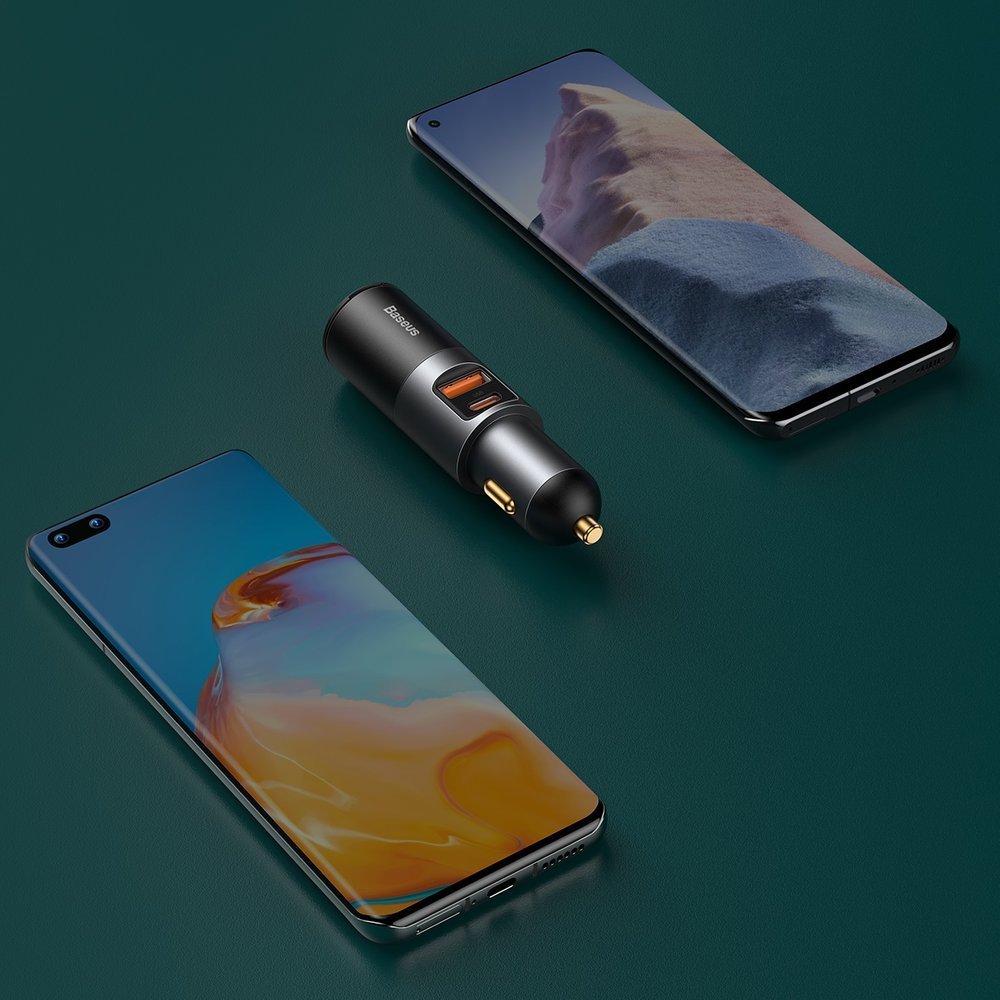 Ładowarka samochodowa Baseus Share Together, 120W, 3A, 1 x USB-A - 1 x USB-C - 1 x Przedłużacz zapalniczki, Szary CCBT-C0G