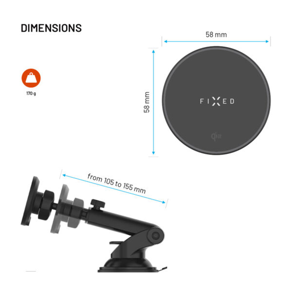 Ładowarka samochodowa bezprzewodowa Fixed MagRound 2 XL, 15W, 1.67A, Czarna