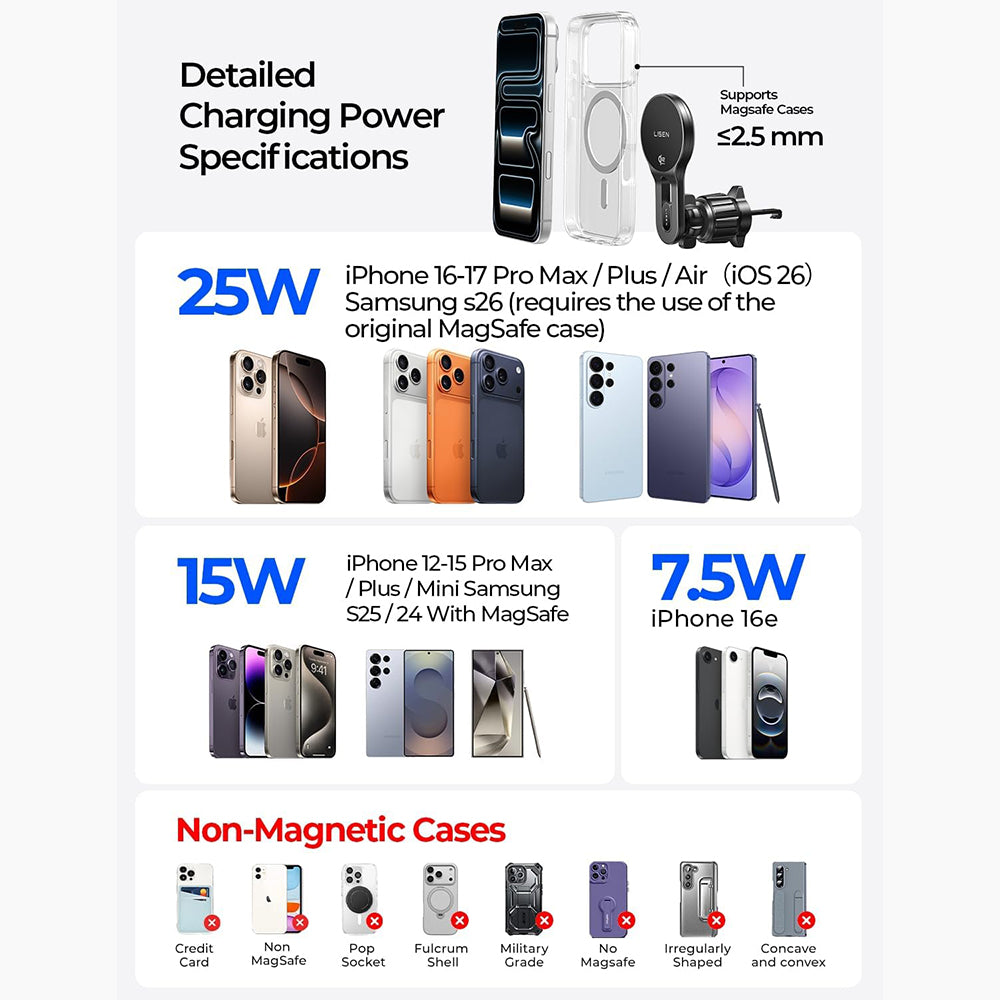 Bezprzewodowa ładowarka samochodowa Lisen W704 Pro, 25W, czarna YL0225090003