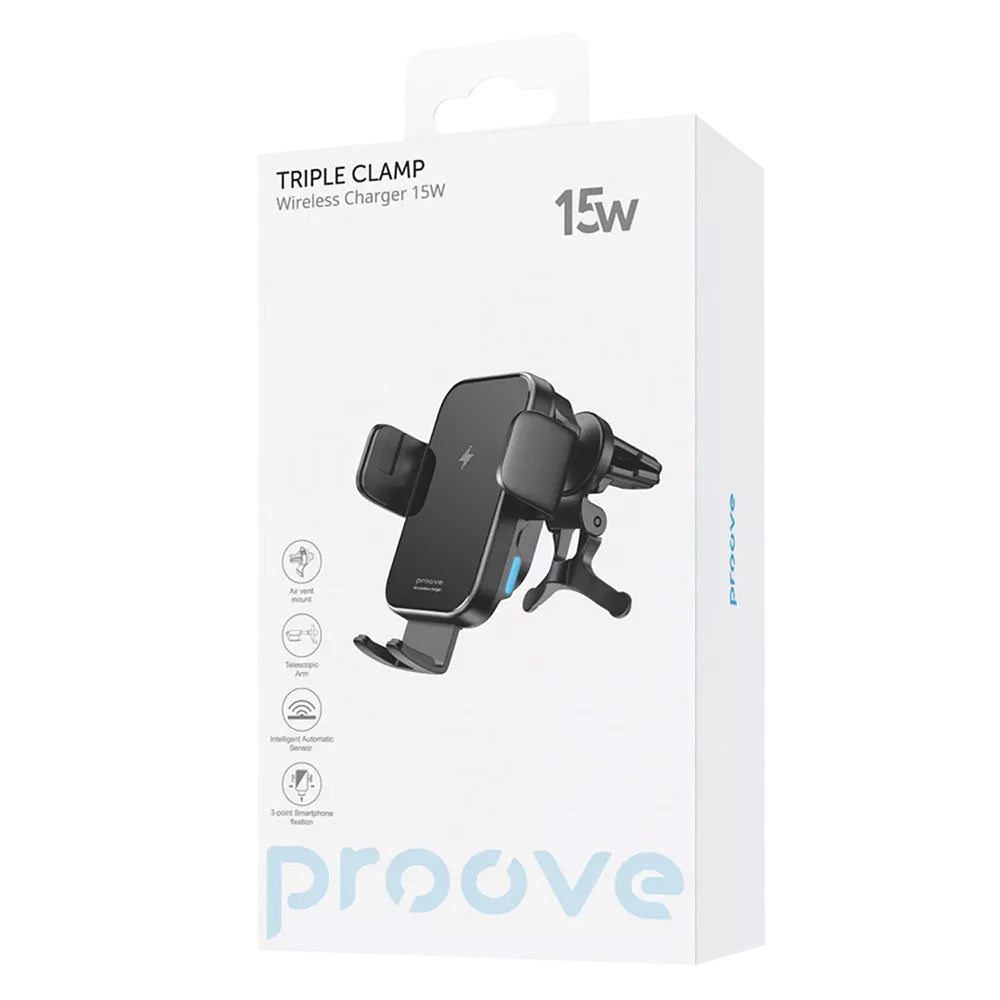 Ładowarka samochodowa bezprzewodowa Proove Triple Clamp, 15W, 1.67A, Czarna WHTC15010001