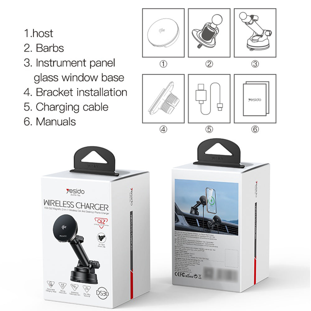 Ładowarka samochodowa bezprzewodowa Yesido DS30, 15W, 1.67A, Czarna