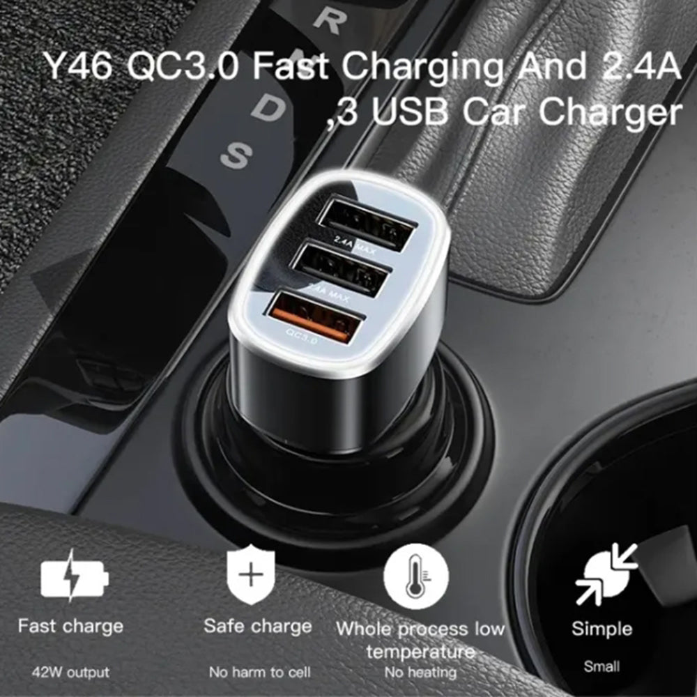 Ładowarka samochodowa Yesido Y46, 42W, 3A, 3 x USB-A, Czarna