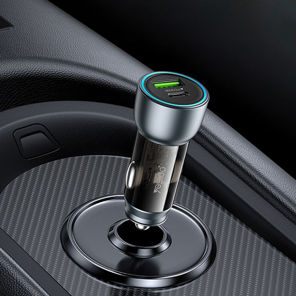 Ładowarka samochodowa Yesido Y49, 30W, 3A, 1 x USB-A - 1 x USB-C, Szara