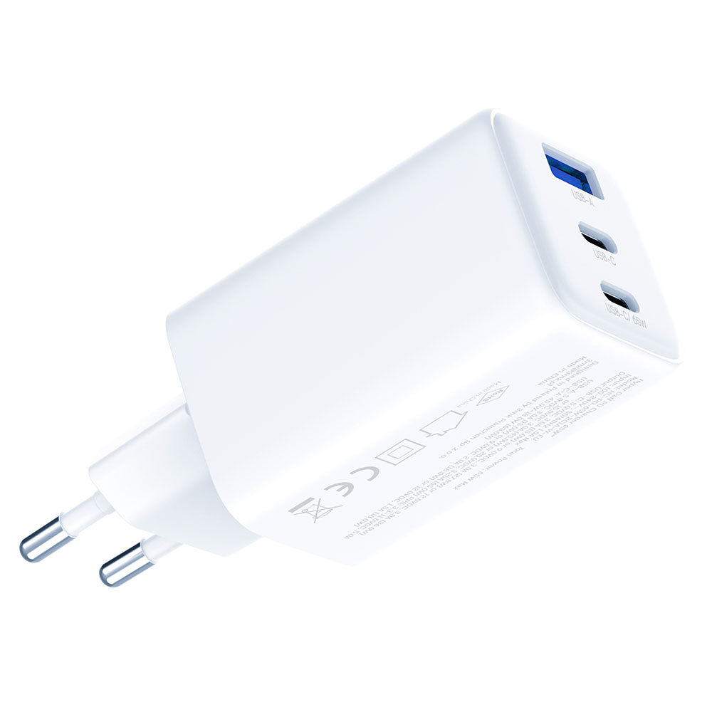 Ładowarka sieciowa 3MK Hyper, 65W, 3.25A, 1 x USB-A - 2 x USB-C, Biała