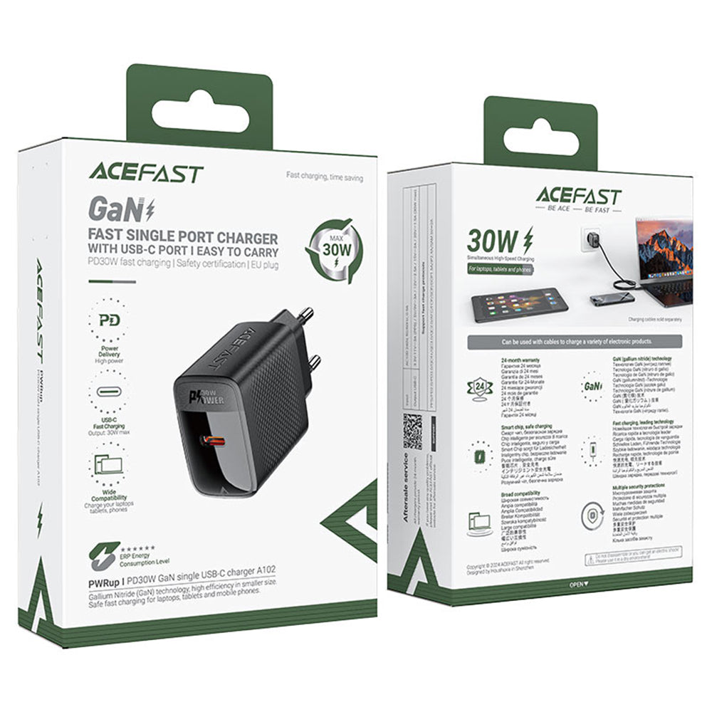 Ładowarka sieciowa Acefast A102, 30W, 3A, 1 x USB-C, Czarny