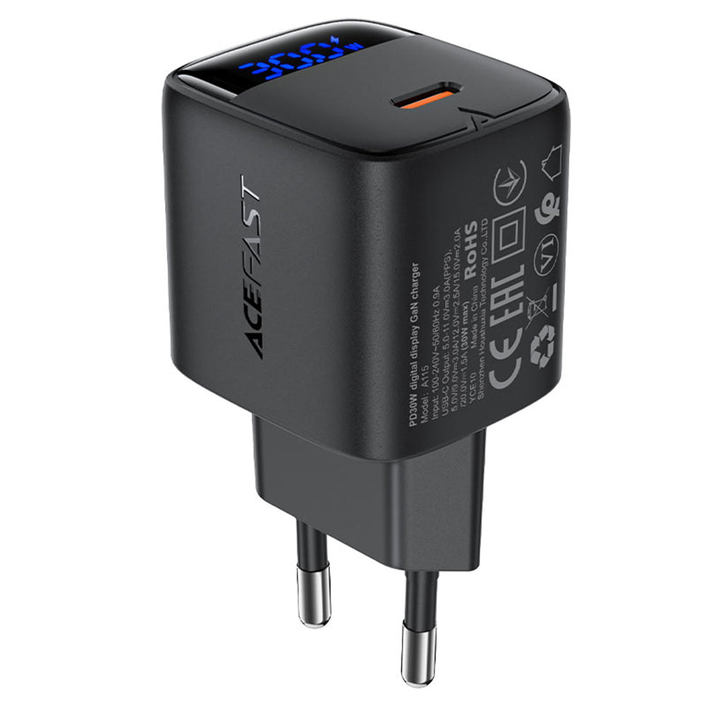 Ładowarka sieciowa Acefast A115 Display, 30W, 3A, 1 x USB-C, Czarna