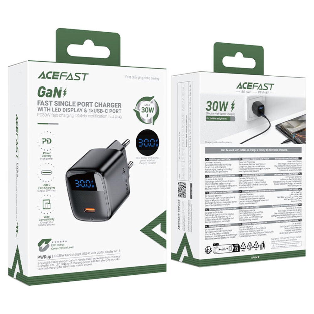Ładowarka sieciowa Acefast A115 Display, 30W, 3A, 1 x USB-C, Czarna