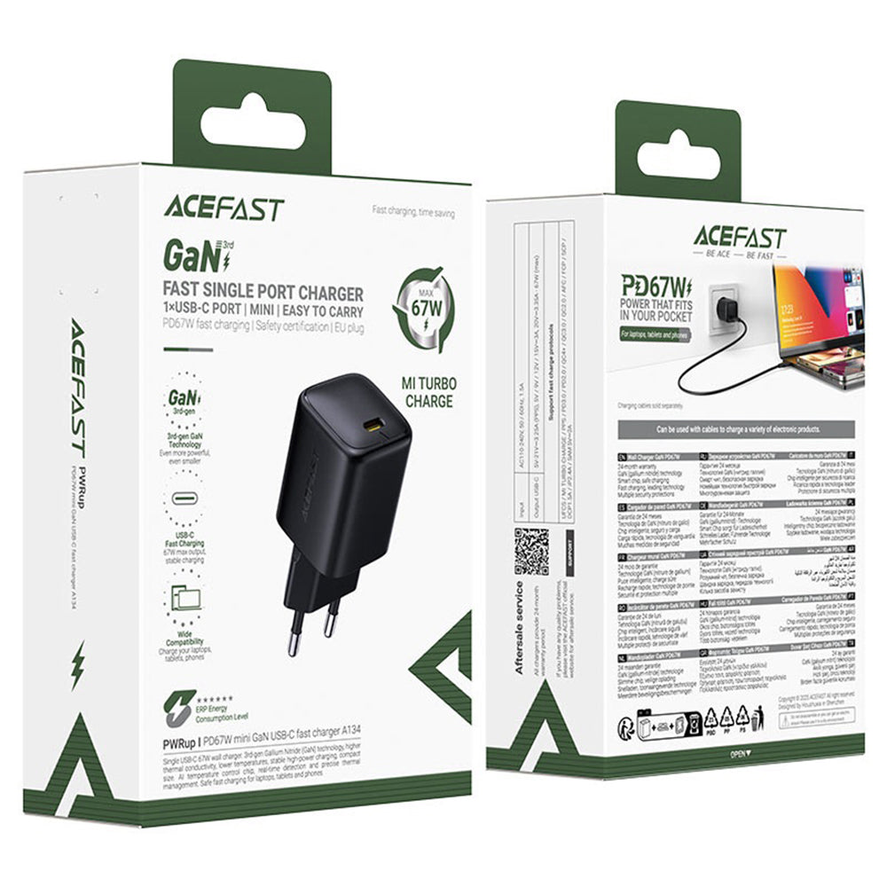Ładowarka sieciowa Acefast A134, 67W, 3.35A, 1 x USB-C, Czarna