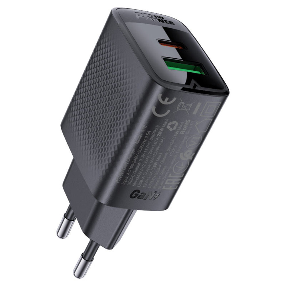 Ładowarka sieciowa Acefast A78, 20W, 3A, 1 x USB-A - 1 x USB-C, Czarny