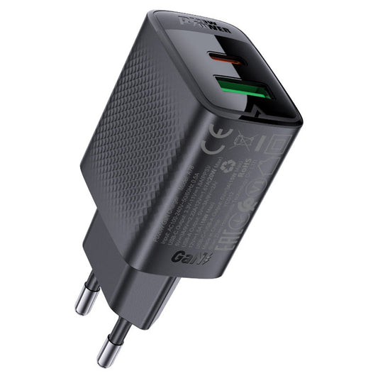 Ładowarka sieciowa Acefast A78, 20W, 3A, 1 x USB-A - 1 x USB-C, Czarny