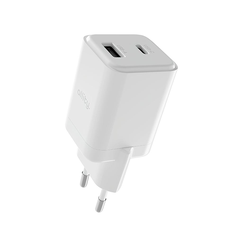 Ładowarka sieciowa Allity. ATC-01-30WAC Mini, 30W, 3A, 1 x USB-A - 1 x USB-C, Biały
