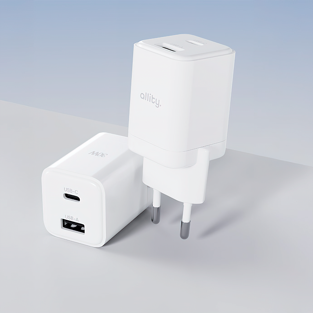 Ładowarka sieciowa Allity. ATC-01-30WAC Mini, 30W, 3A, 1 x USB-A - 1 x USB-C, Biały