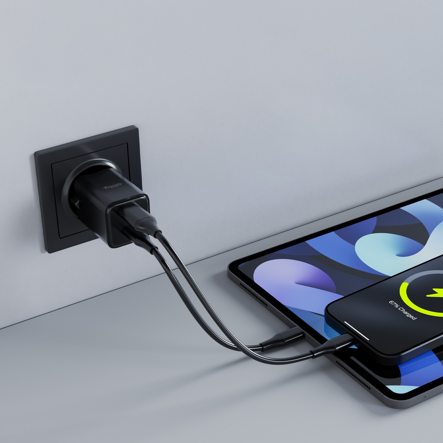 Ładowarka sieciowa Allity. ATC-01-30WAC Mini, 30W, 3A, 1 x USB-A - 1 x USB-C, Czarny