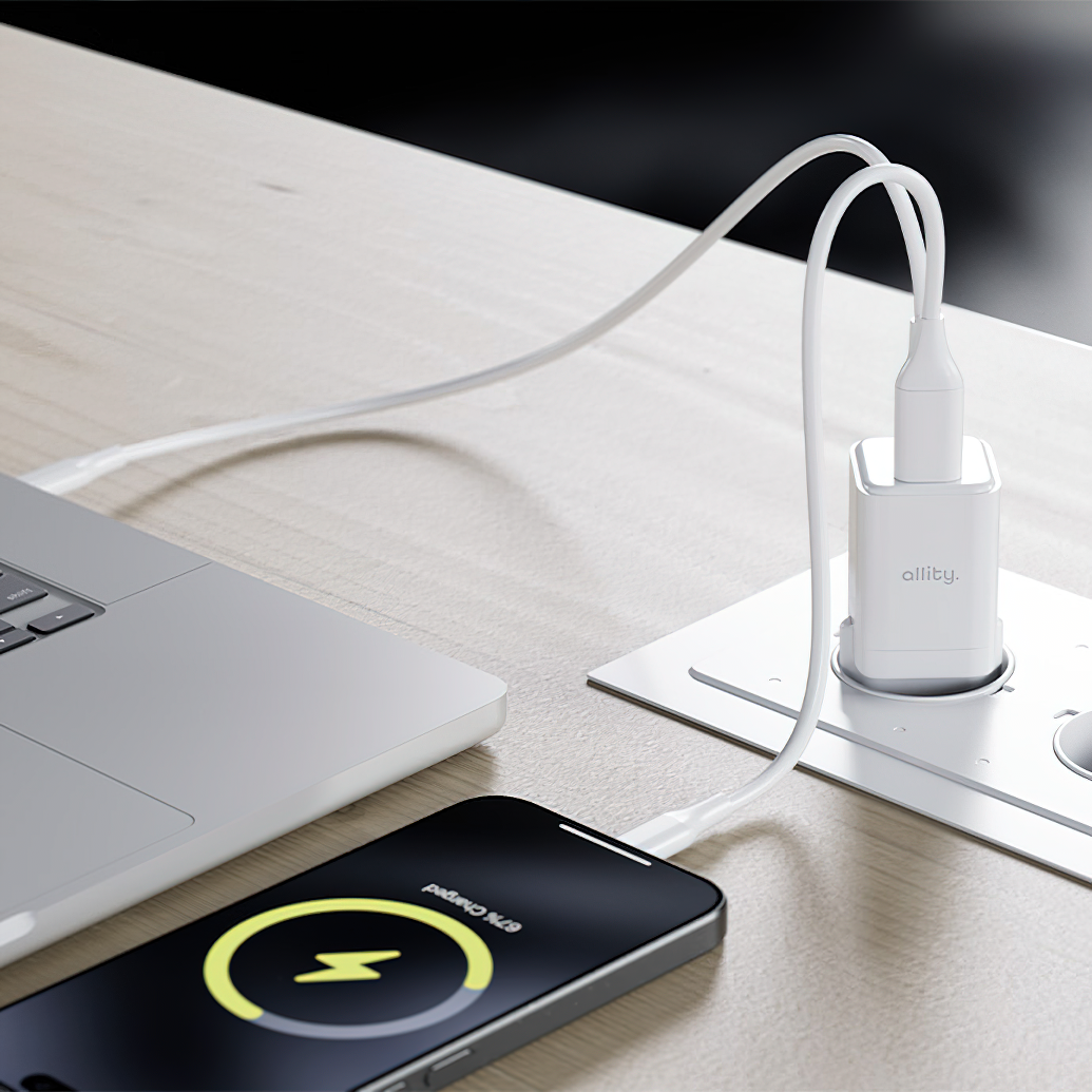 Ładowarka sieciowa Allity. ATC-01-30WAC Mini, 30W, 3A, 1 x USB-A - 1 x USB-C, Biały