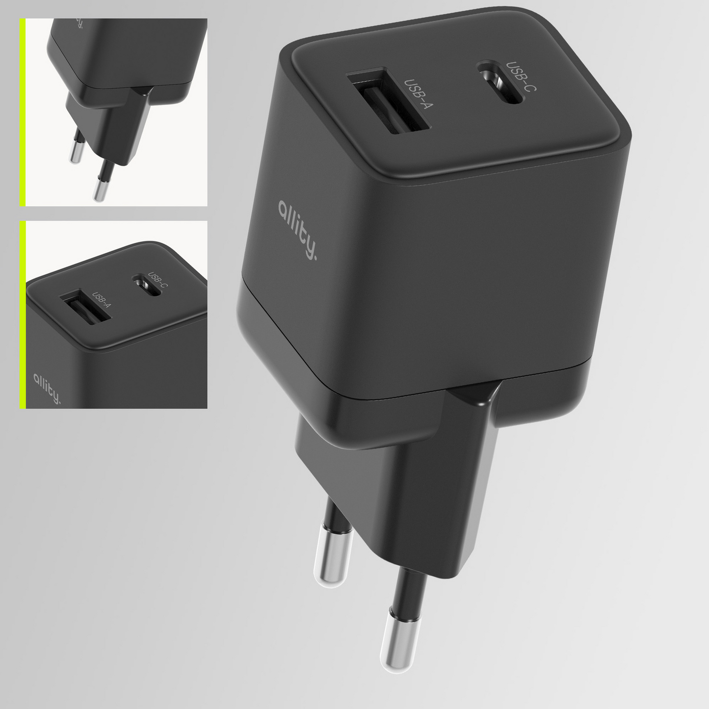 Ładowarka sieciowa Allity. ATC-01-30WAC Mini, 30W, 3A, 1 x USB-A - 1 x USB-C, Czarny