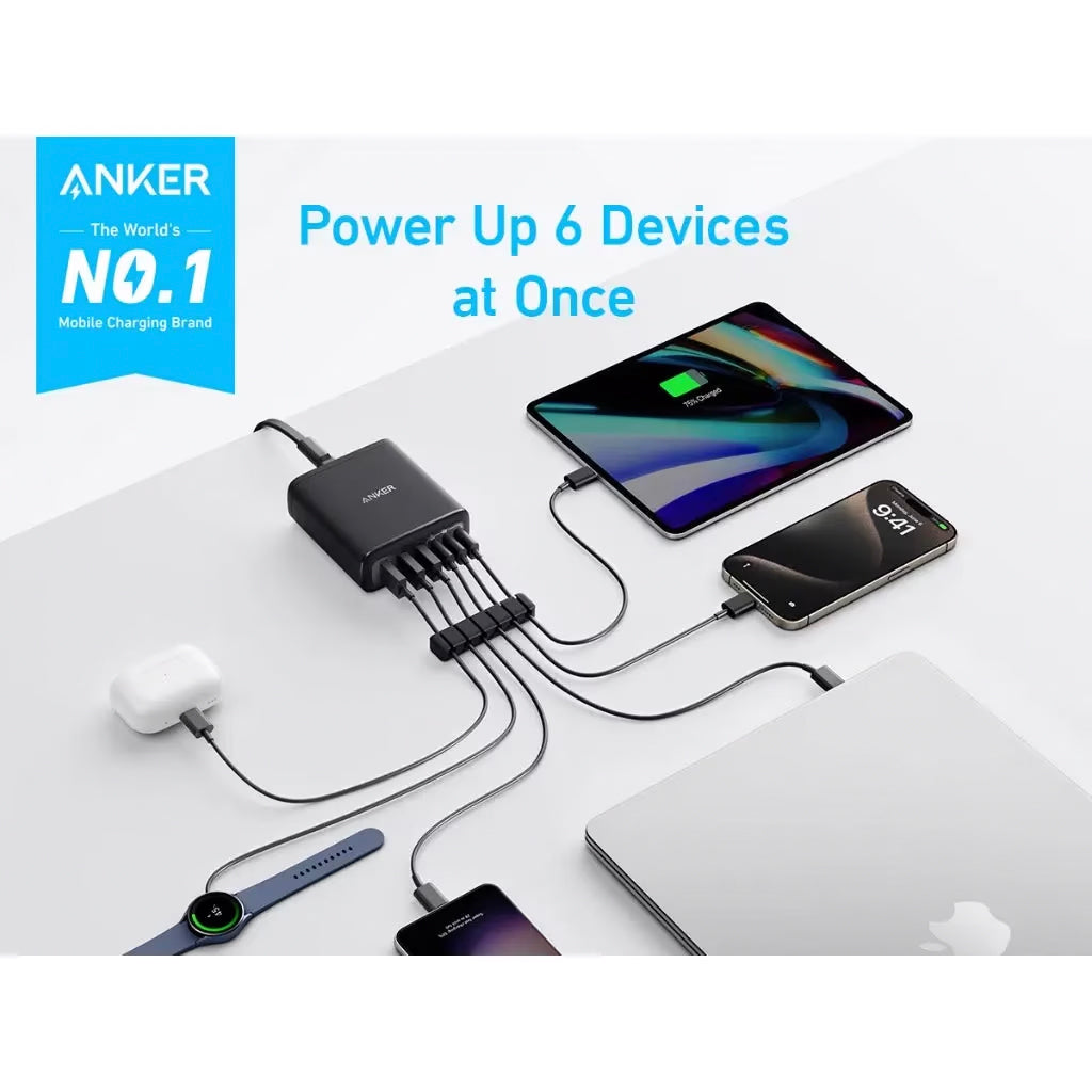 Anker Station Charger, 112W, 3A, 3 x USB-A - 3 x USB-C, czarna A2154G11