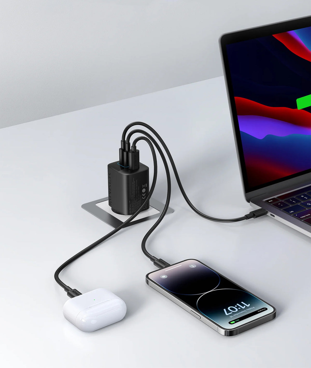 Ładowarka sieciowa Anker 336, 67W, 3.25A, 1 x USB-A - 2 x USB-C, Czarny A2674G11