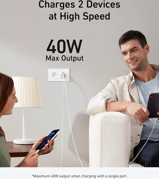 Ładowarka sieciowa Anker 521 Nano Pro, 40 W, 3 A, 2 x USB-C, biała A2038G21