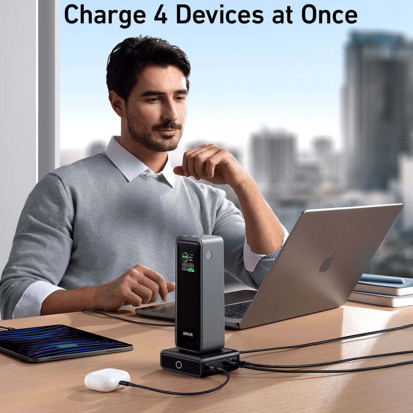 Ładowarka stacja Anker do zewnętrznej baterii Prime, 100W, 5A, 1 x Pogo Pin - 1 x USB-C - 2 x USB-A, Czarny A1902311