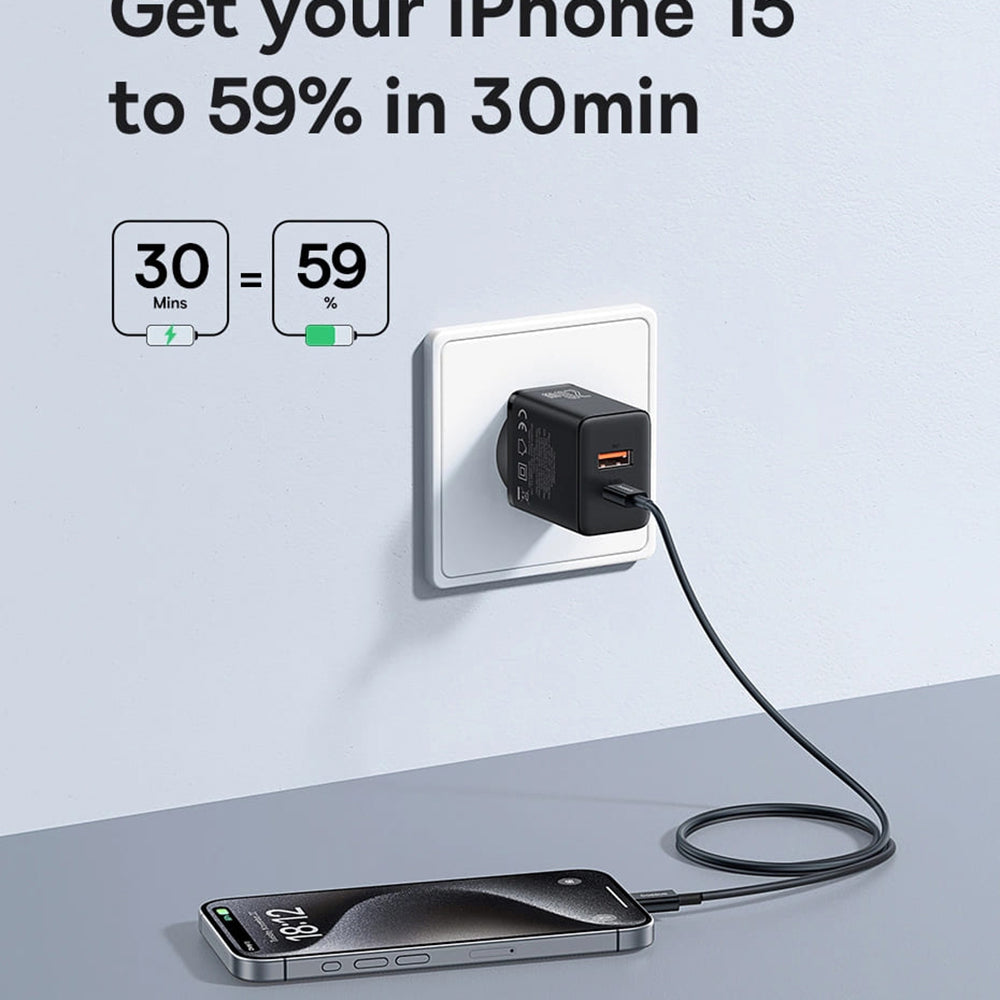 Ładowarka sieciowa Baseus Cube, 20W, 3A, 1 x USB-A - 1 x USB-C, biała P1011140321313-00