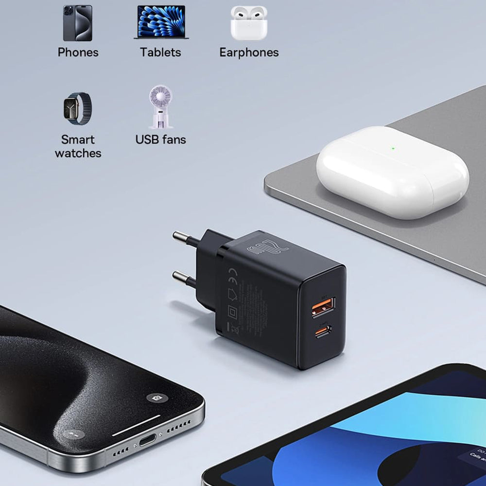 Ładowarka sieciowa Baseus Cube, 20W, 3A, 1 x USB-A - 1 x USB-C, biała P1011140321313-00