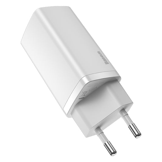 Network Charger Baseus GaN2 Lite, 65W, 3A, 1 x USB-A - 1 x USB-C, White CCGAN2L-B02